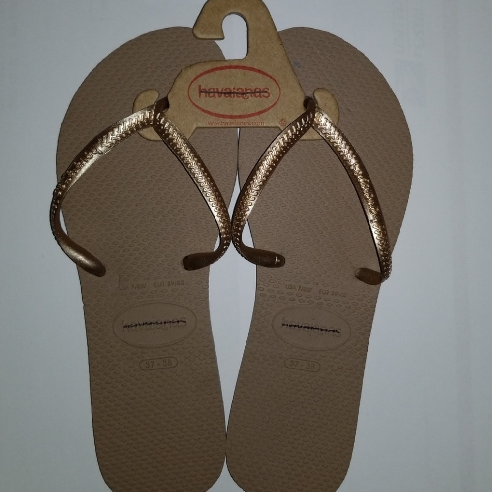 🆕Havaianas Flat Beach Flip Flop Sandals Rose Gold - Picture 4 of 7